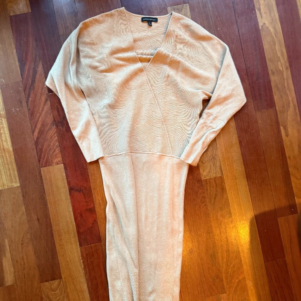 Express Tan Surplice Faux Wrap Sweater Dress